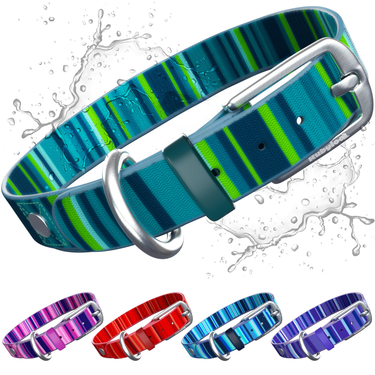 Rubyloo waterproof teal dog collar